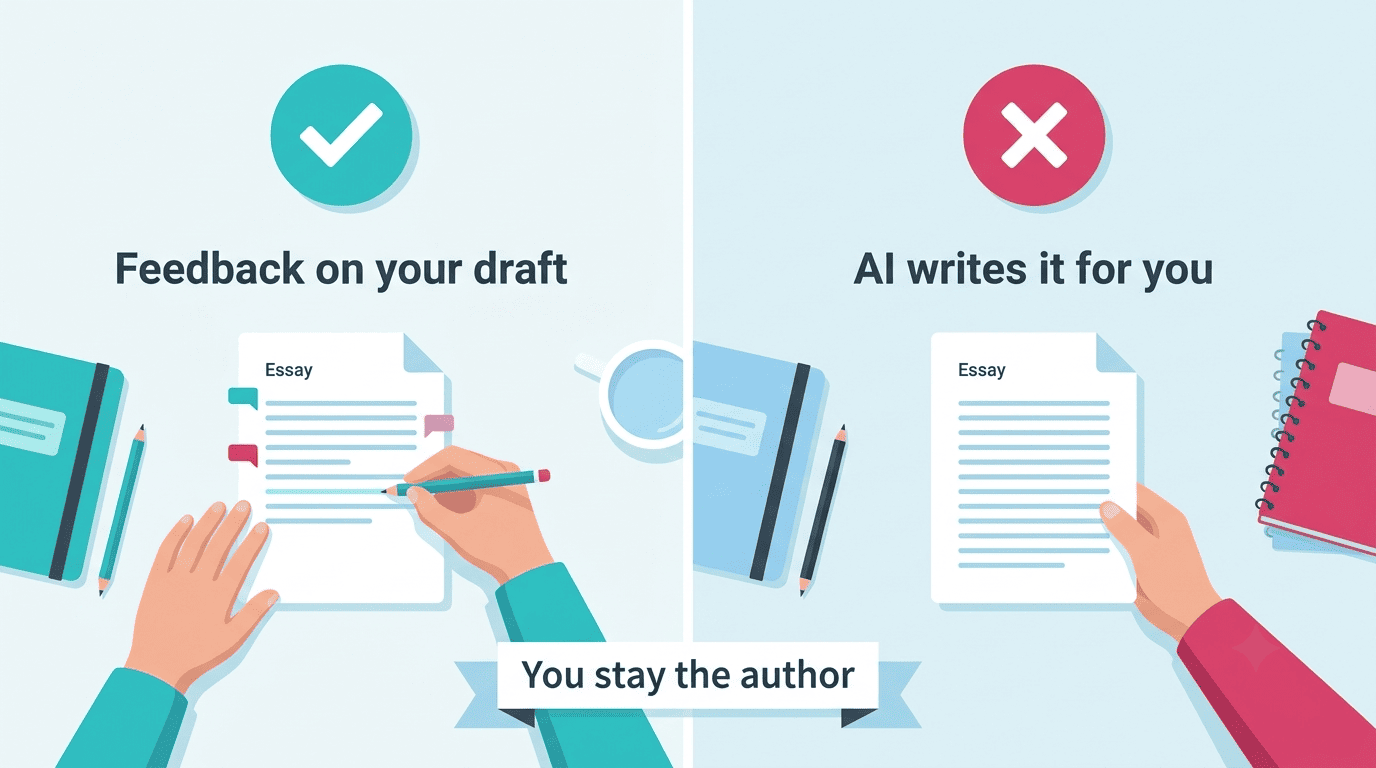 Comparison of getting feedback on your own draft versus letting AI write the essay for you
