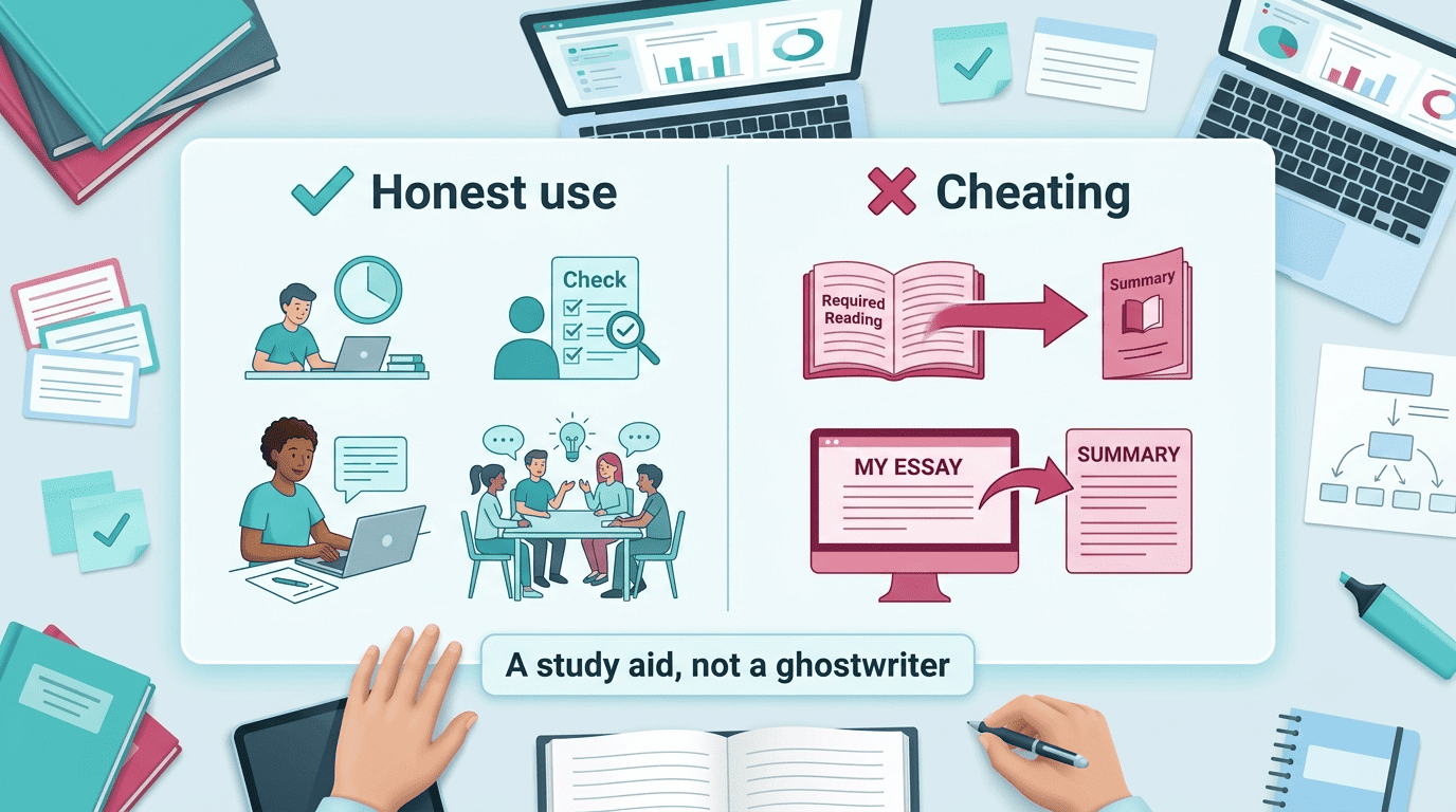 Split comparison of honest study use versus cheating with an AI summarizer